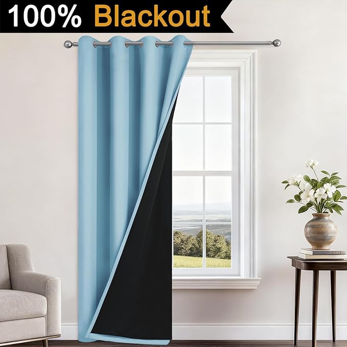 Yakamok 100% Blackout Curtains 84 Inches Long, 2 Thick Layers Heat and Full