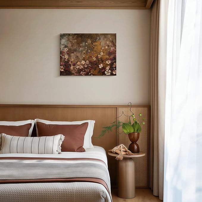 Framed Vintage Wildflower Wall Decor Dark Wildflower Print Country Floral Canvas Painting Nature Botanical Scenery Wall Decor for Farmhouse Living Room or Bedroom 12x16 Inch