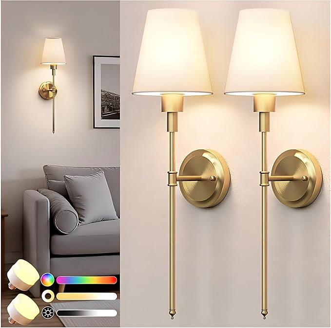 DORESshop Battery Operated Wall Sconce Set of 2, Wireless Wall Light Easy to