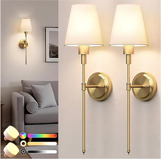 DORESshop Battery Operated Wall Sconce Set of 2, Wireless Wall Light Easy to