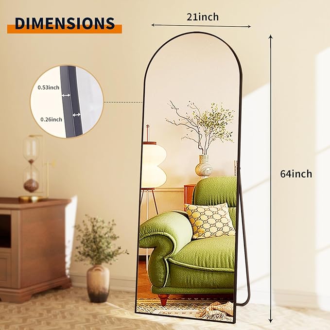 GLSLAND-21x64 inch Arched Full Length Mirror-Aluminum Alloy Frame High