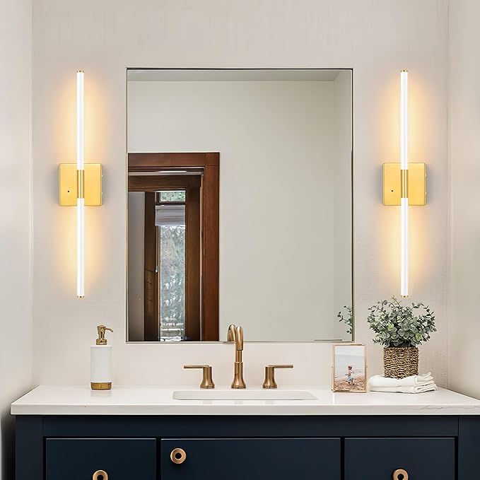 Morauroral 30 Inch White Gold Battery Operated Wall Sconces Set of 2, Dimmable