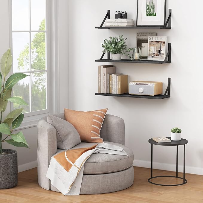 Forbena Large Floating Shelves for Wall 24 Inch Long Set of 3, 8 in Deep Wall