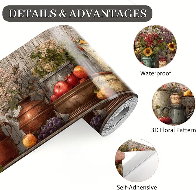 Harvest Jar Wall Border 196x4 Inch Peel and Stick Rustic Fall Pumpkin Sunflower