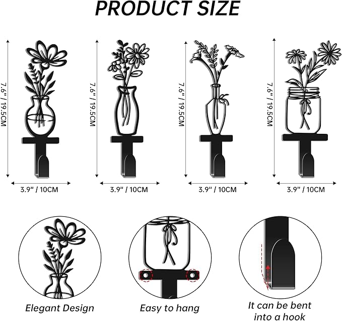 Decorative Wall Hooks, Metal Flowers Wall Decor