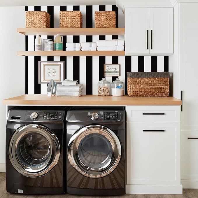 Jeweluck Black and White Wallpaper Peel and Stick Wall Paper 17.7”x236.2” Black