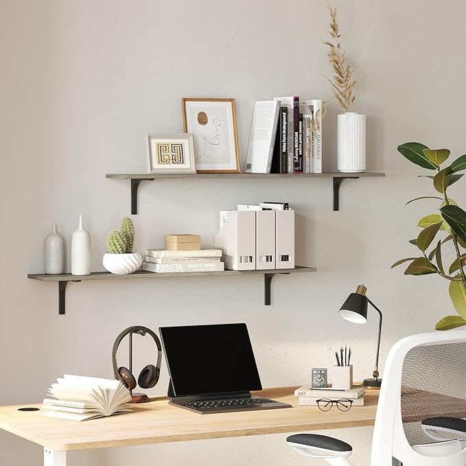 DINZI LVJ Long Wall Shelves, 55.1Inch Wall Mounted Shelves Set of 2, Extra