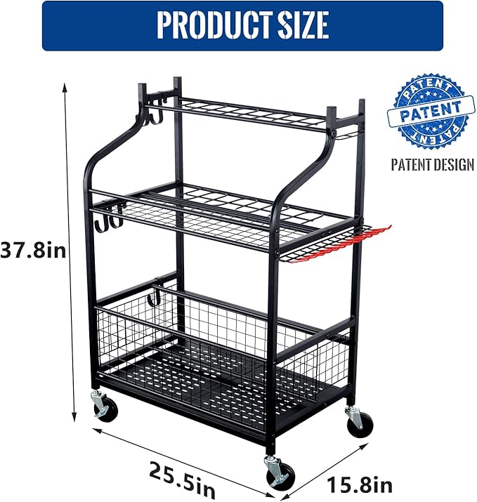Mythinglogic Garden Alloy Steel Tool Organizer for Garage, Basketball Rack, Ball Storage with Baseball Bat Holder