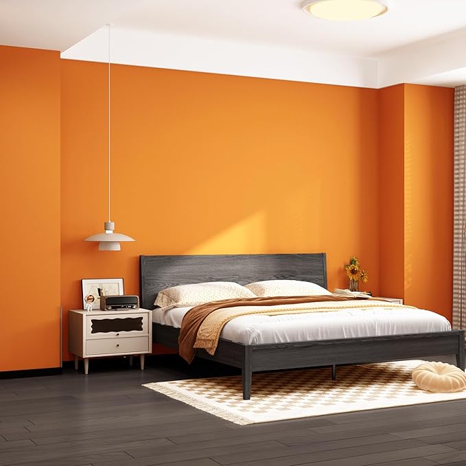 FUKU MON Vibrant Orange Peel and Stick Wallpaper 24" x 394" Solid Matte Contact