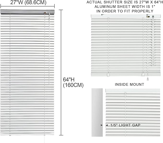 YIIBAII Mini Blinds Suitable for 27.5" W x 64" H Windows 1" Aluminum Horizontal