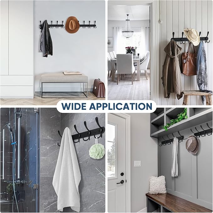 TICONN Wall Mounted Coat Rack, Five Heavy Duty Tri Hooks All Metal Construction