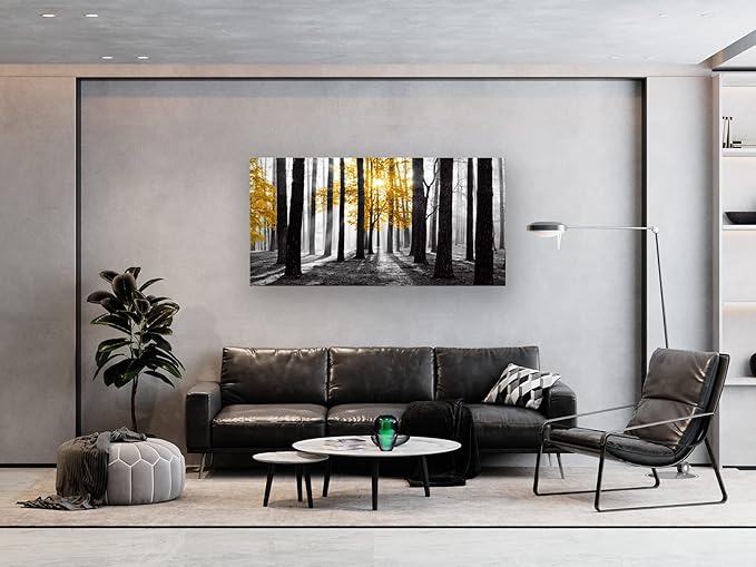Cao Gen Decor Art S06350 Wall Art Canvas Painting Yellow Tree in Black and