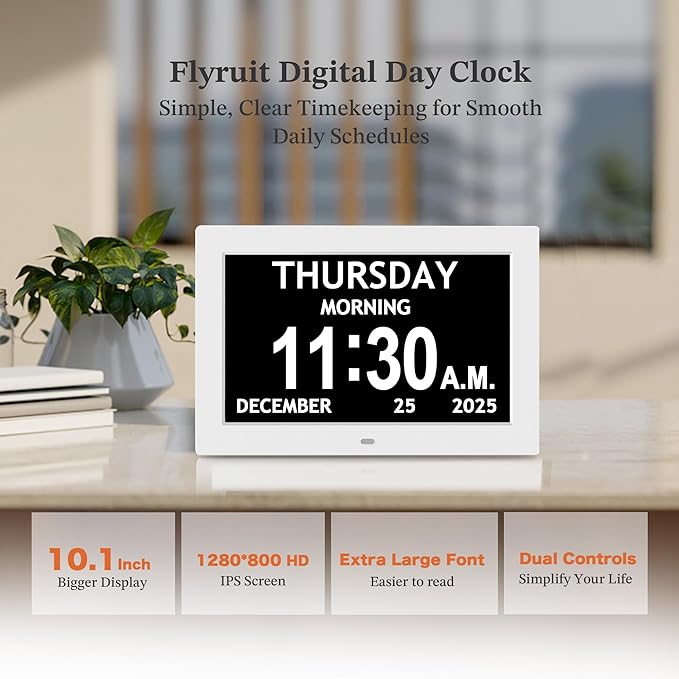 10.1'' Extra Large Digital Clock, 1280*800p HD Display, Dementia Clock