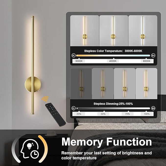 Battery Operated Modern Wall Sconces Set of Two, Rechargeable Wireless Wall