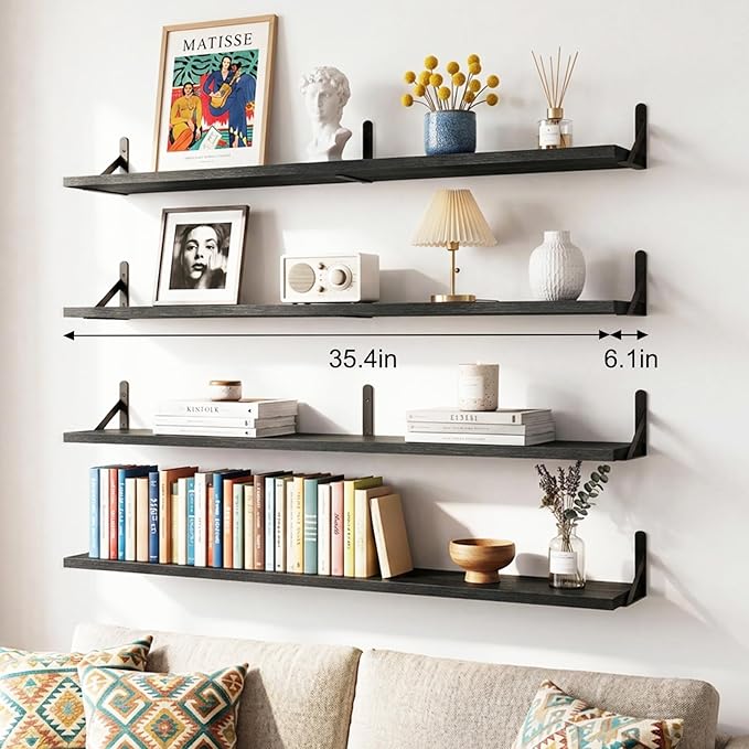YGEOMER Floating Shelves for Wall, 35in Black Wall Shelves for Living Room
