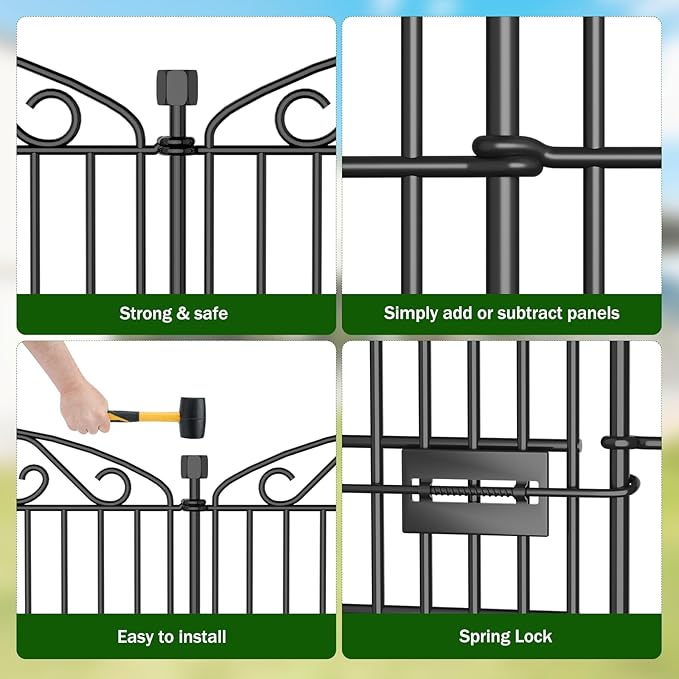 Garden Fence 12 Panel with Gate - 30in H x 22.72 ft L, No Dig Rustproof Metal Tall Animal Barrier for Dogs Rabbits, Decorative Outdoor Border for Yard, Patio, and Flower Beds