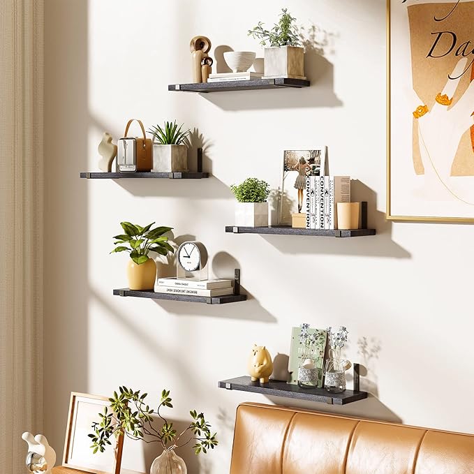 Fixwal Wall Shelves, Width 4.7 Inches Black Floating Shelves