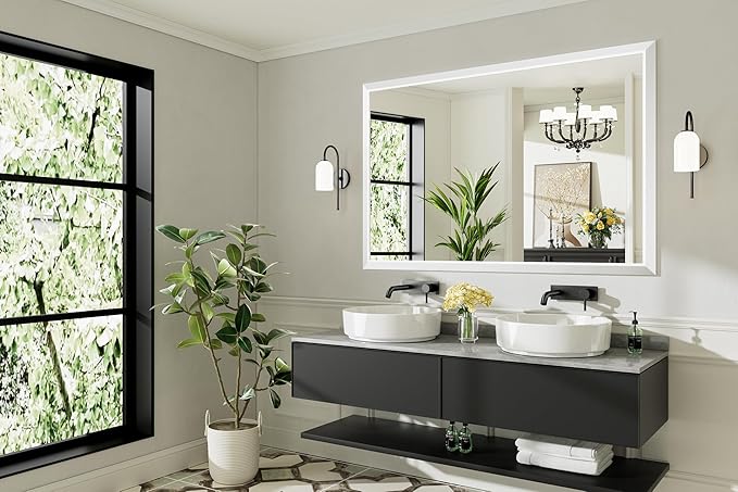 60x40 Inch White Bathroom Mirror