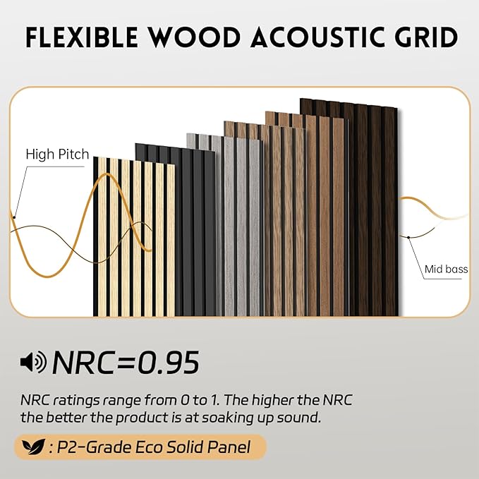 RITOLLO Wood Panels for Wall, 106.3" × 11" Wood Slat Acoustic Panels for Wall