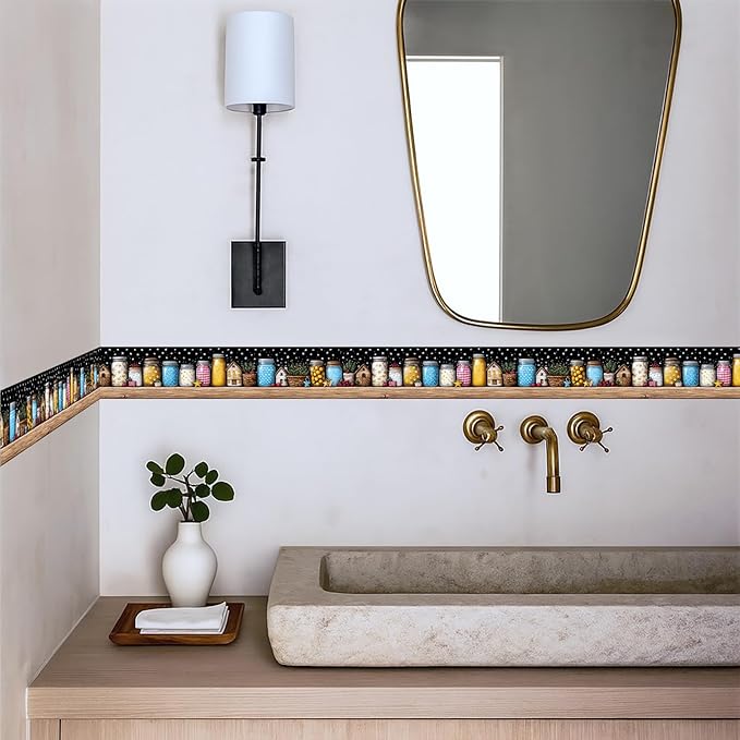 Mason Jar Wallpaper Border 196x4 Inch Removable Wall Border Peel and Stick