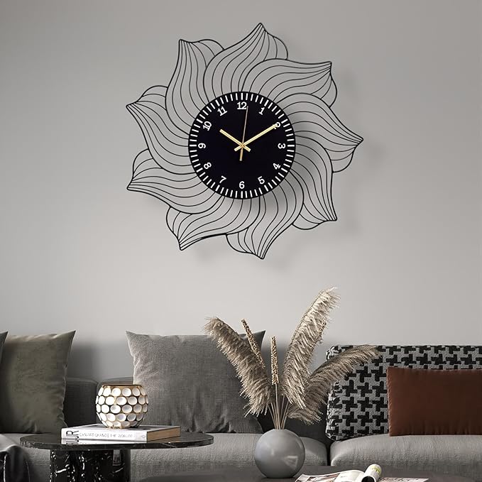 22 Inch Flower Wall Clock, Silent Non-Ticking Battery Operated Modern