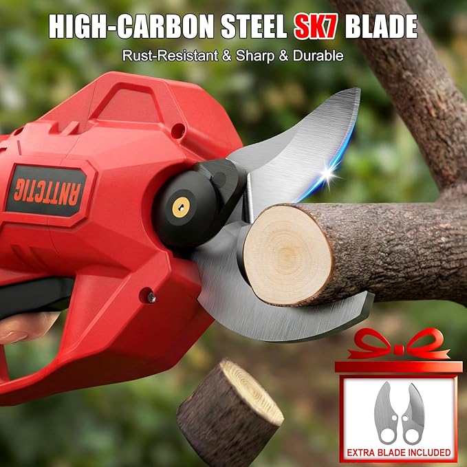 Upgraded Electric Pruning Shears, Big 2.56'' Cutting Diameter Cordless Pruner for Gardening with Dual 2.0AH Batteries & Extra Replacement Blades, Branch Cutter for Tree & Flower Trimming