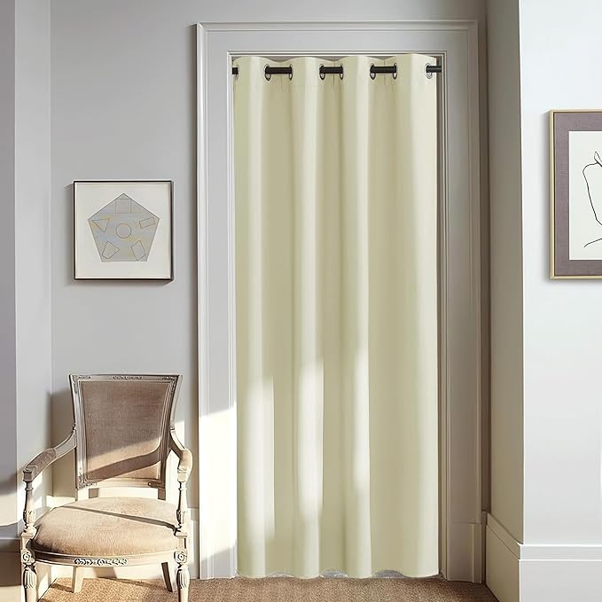 NICETOWN Room Darkening Beige Curtain 80 inch Length, Grommet Thermal Insulated