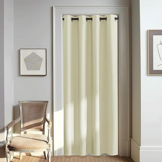 NICETOWN Room Darkening Beige Curtain 80 inch Length, Grommet Thermal Insulated