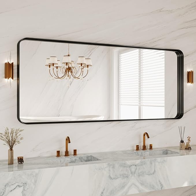 72 x 30 Inch Black Metal Framed Bathroom Mirror