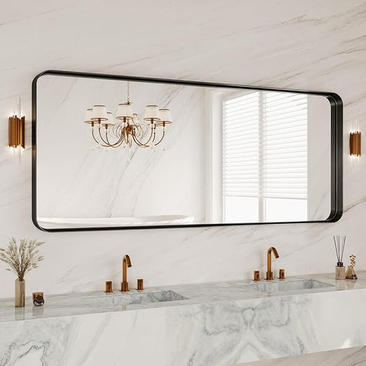 72 x 30 Inch Black Metal Framed Bathroom Mirror