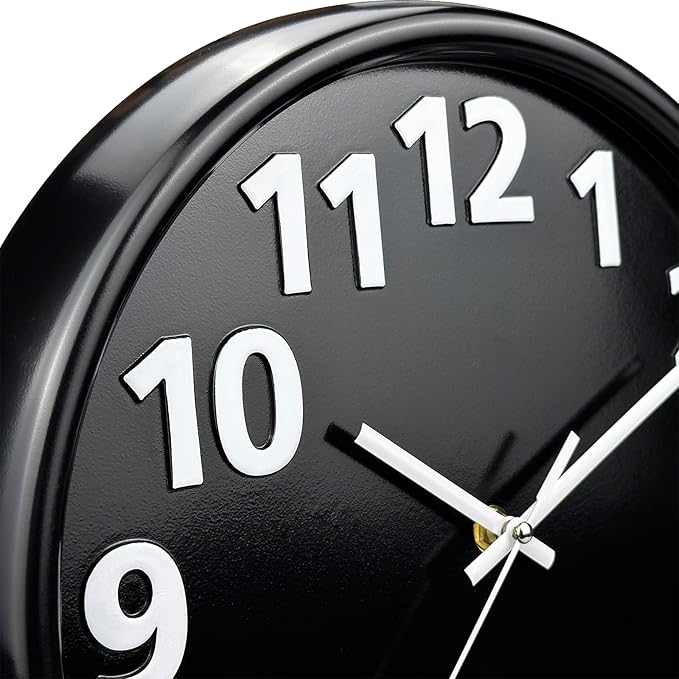 Plumeet 12'' Wall Clock, Battery Operated Wall Clocks Silent Non-Ticking Quartz