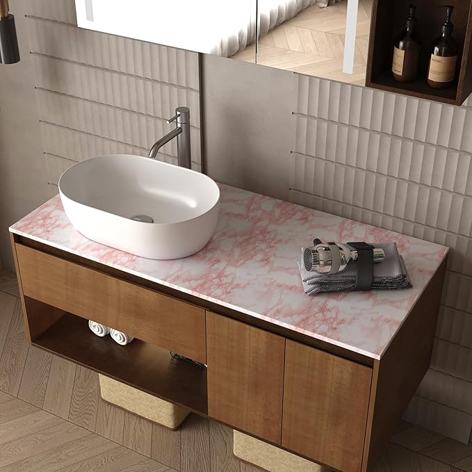 Extra Wide Marble Contact Paper Granite Peel and Stick Wallpaper Pink Glossy
