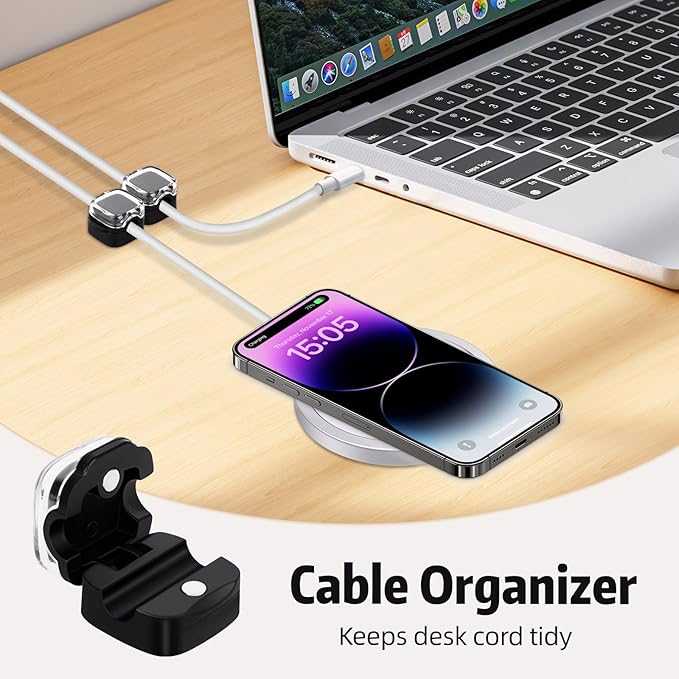 Magnetic Cable Clips Cord Organizer Holder, 6 Pack Adhesive Wire Holder Keeper Organizer USB Charging Cable Storage Holder for Home Office Phone Car Wall Desktop Nightstand Kitchen (Black)