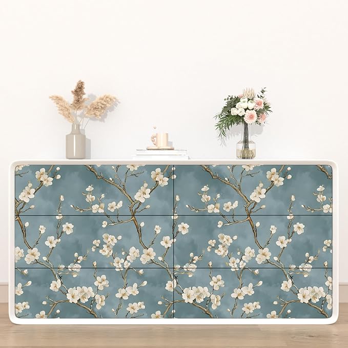 Vintage Floral Wallpaper Peel and Stick Blue White Flowers Contact Paper Vinyl