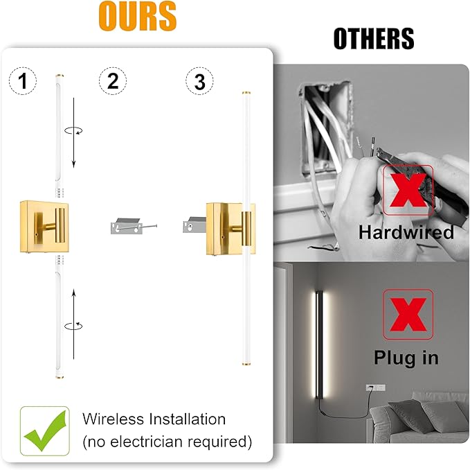Morauroral 30 Inch White Gold Battery Operated Wall Sconces Set of 2, Dimmable