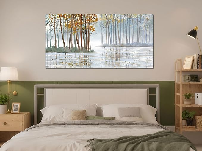Arjun Birch Trees Wall Art Canvas Forest Landscape Picture Painting, Nature Modern Artwork Large Framed for Living Room Bedroom Home Office Wall Decor 48"x24"