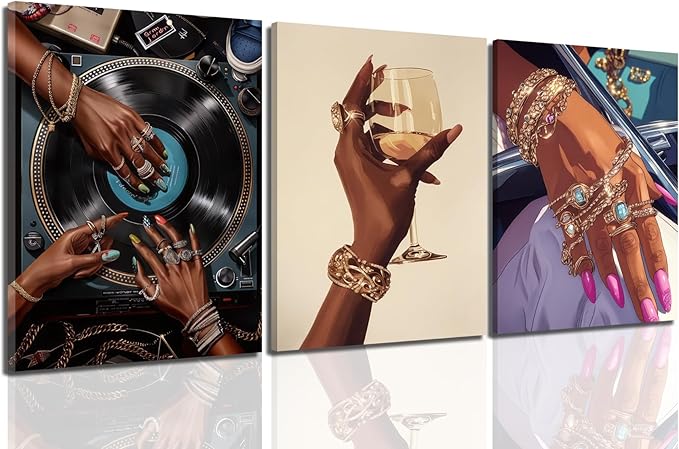 YFvrPt Black Woman Wall Art Set of 3, Trendy African American Women Wall Decor