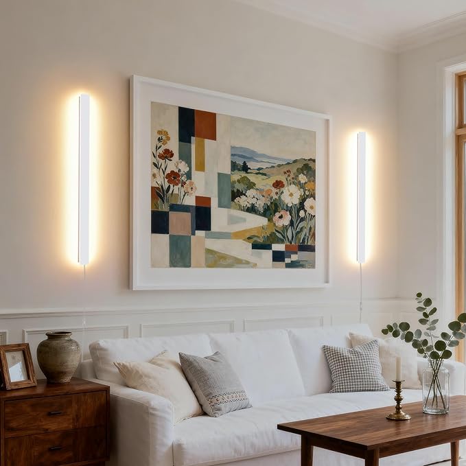 KELUOLY Modern Plug in Wall Lights, 31.4 inch Frosted White LED Long Wall Sconce