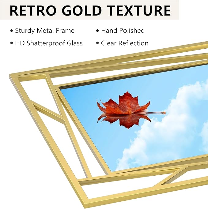 Brushed Gold Bathroom Mirror, Hang Horizontally or Vertically