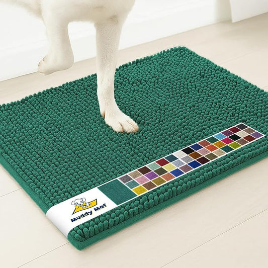Muddy MatÂ® | Super Water Absorbent Door Mat Indoor, Microfiber Quick Dry Chenille Entryway Rug, Slip Resistant Front Door Mat, Indoor Mats for Entryway, Machine Washable Pet Rug, Slate Blue 30" x 60"