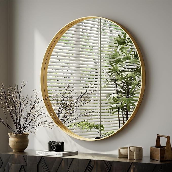 VooBang 24 inch Round Bathroom Mirror, Living Room, Hanging or Leaning