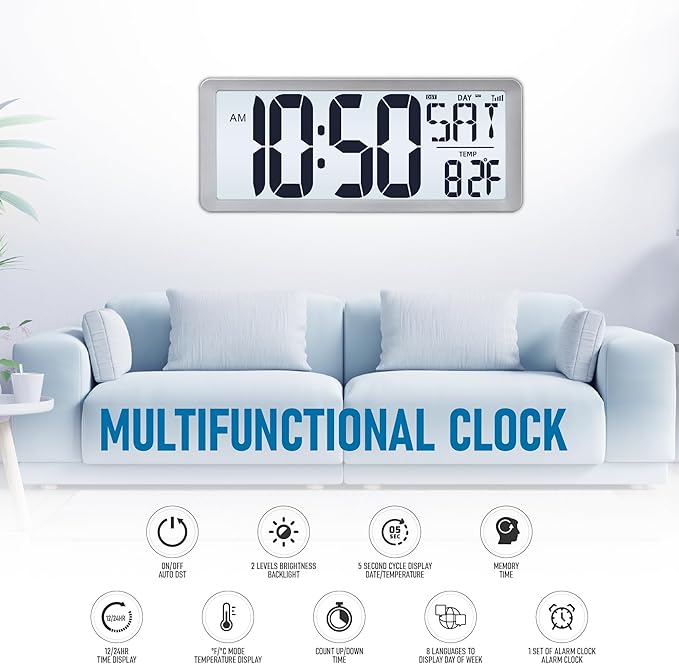 TXL Silver Large Digital Wall Clock