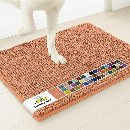 Muddy MatÂ® | Super Water Absorbent Door Mat Indoor, Microfiber Quick Dry Chenille Entryway Rug, Slip Resistant Front Door Mat, Indoor Mats for Entryway, Machine Washable Pet Rug, Peach 30" x 48"