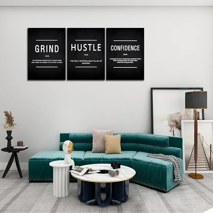 KAWAHONE Motivational Success Canvas Wall Art, Grind Hustle Confidence Wall