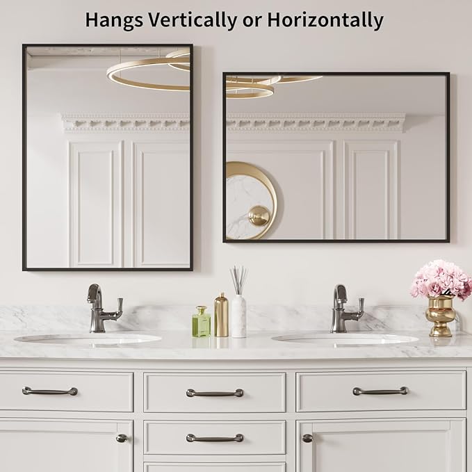 LOAAO 20"X30" Black Rectangle Bathroom Mirror Wall, Matte Black Aluminum Alloy