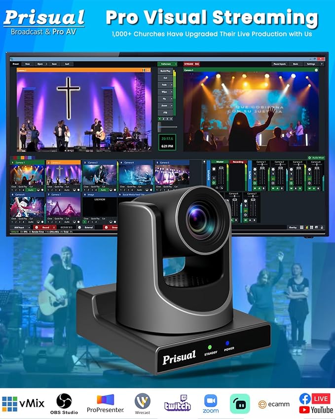 Prisual PTZ Camera System Gen 5, 30X Optical Zoom, Advanced AI Auto Tracking, PoE HDMI SDI Bundle PTZ for Church Worship,NDI PTZ Controller, (PTZ Bundle TEM-30S PROx2+TEM-JOY1)