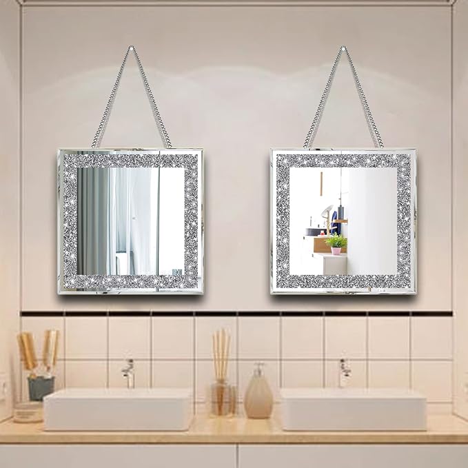 2 Piece Wall Mirrors, Crush Diamond Mirrors Decor