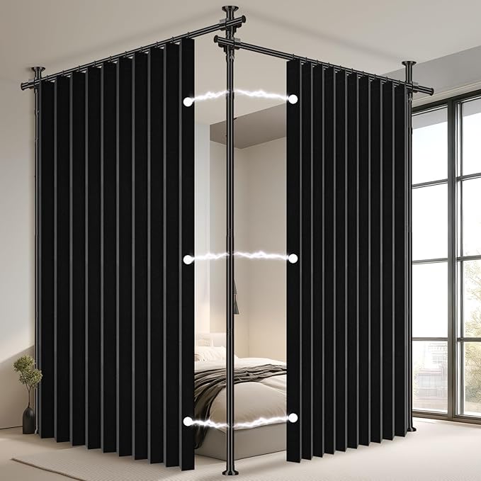 100% Blackout Room Divider Curtains Sets Black 2 Panels W100 x L84in No Drill