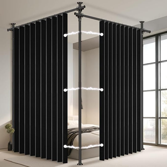 100% Blackout Room Divider Curtains Sets Black 2 Panels W100 x L84in No Drill