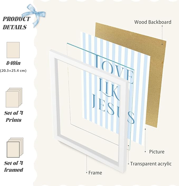 LARTSFRO Coquette Blue Bow Jesus Wall Art Decor Posters, Light Blue Bow Room